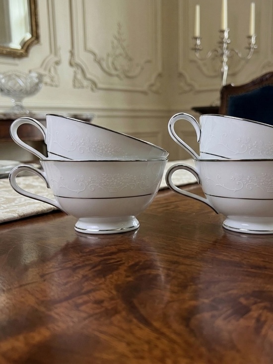 Noritake Other - Noritake Whitehall 6115 Footed Teacups with Platinum Trim – Set of 4